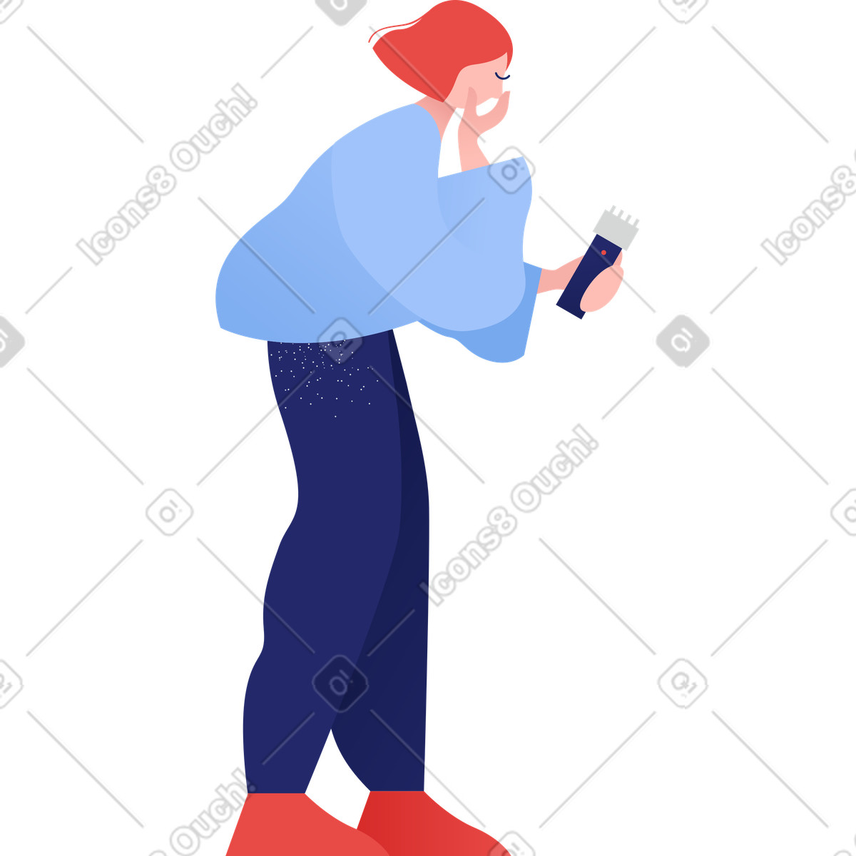 Ilustración Mujer peluquera de pie sorprendida en estilo Clip a descargar en PNG y SVG