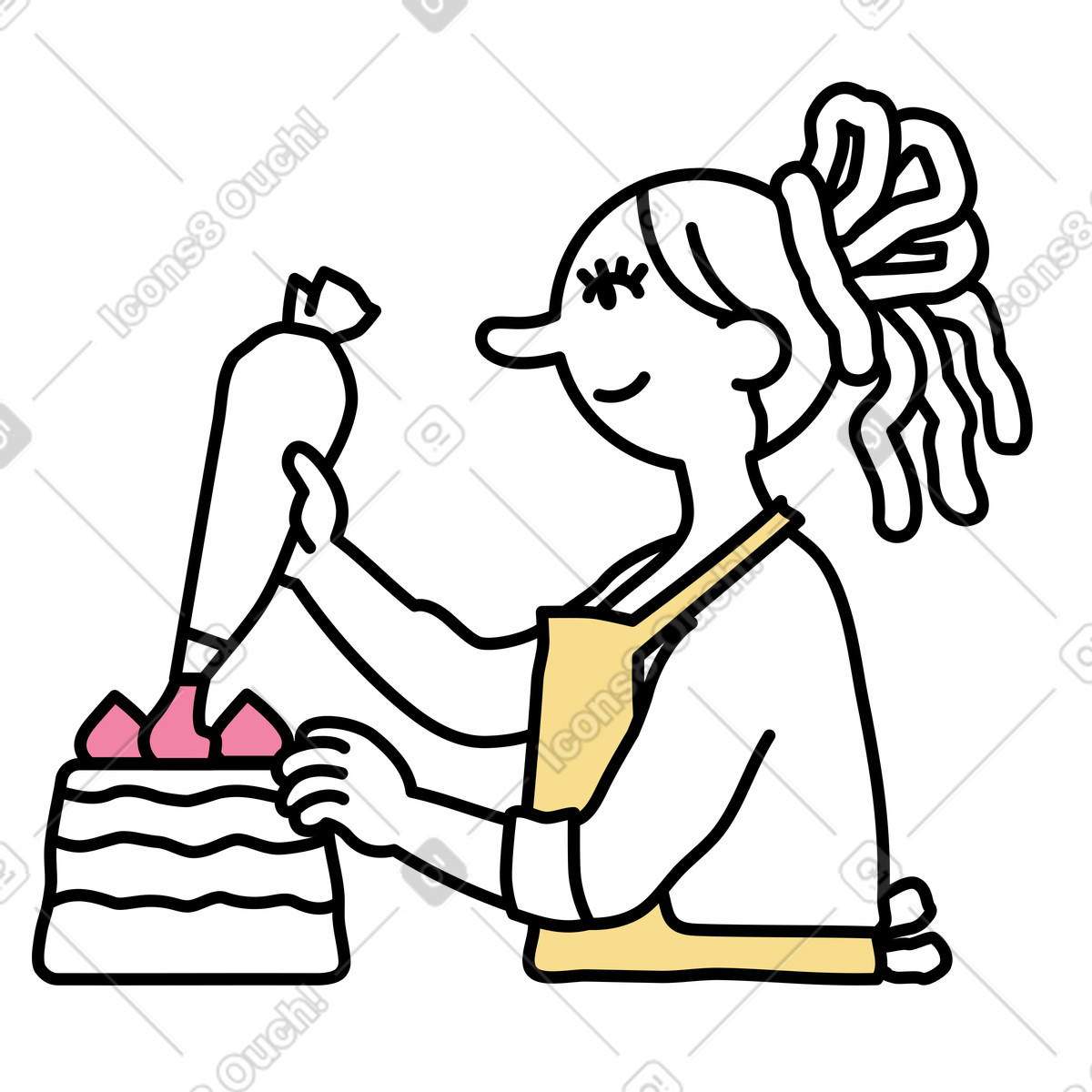 Panettiere femminile che decora una torta illustrazione in stile Notes scarica in PNG, SVG