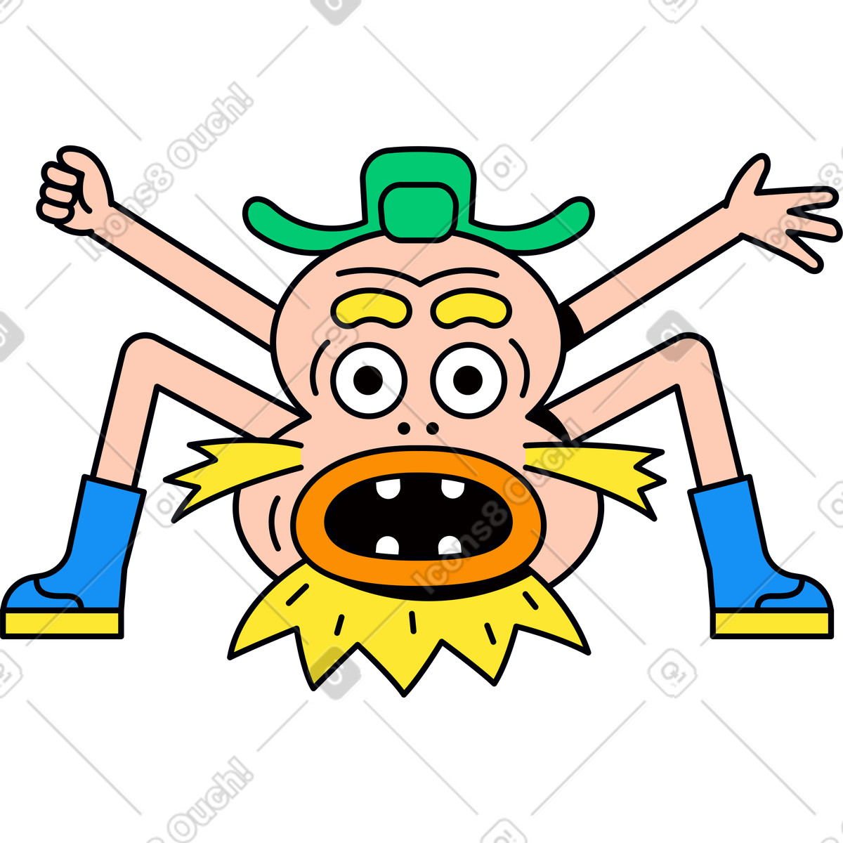 Ilustração de Personagem gritando em um boné com protetores orelha no estilo Droll para baixar PNG, SVG
