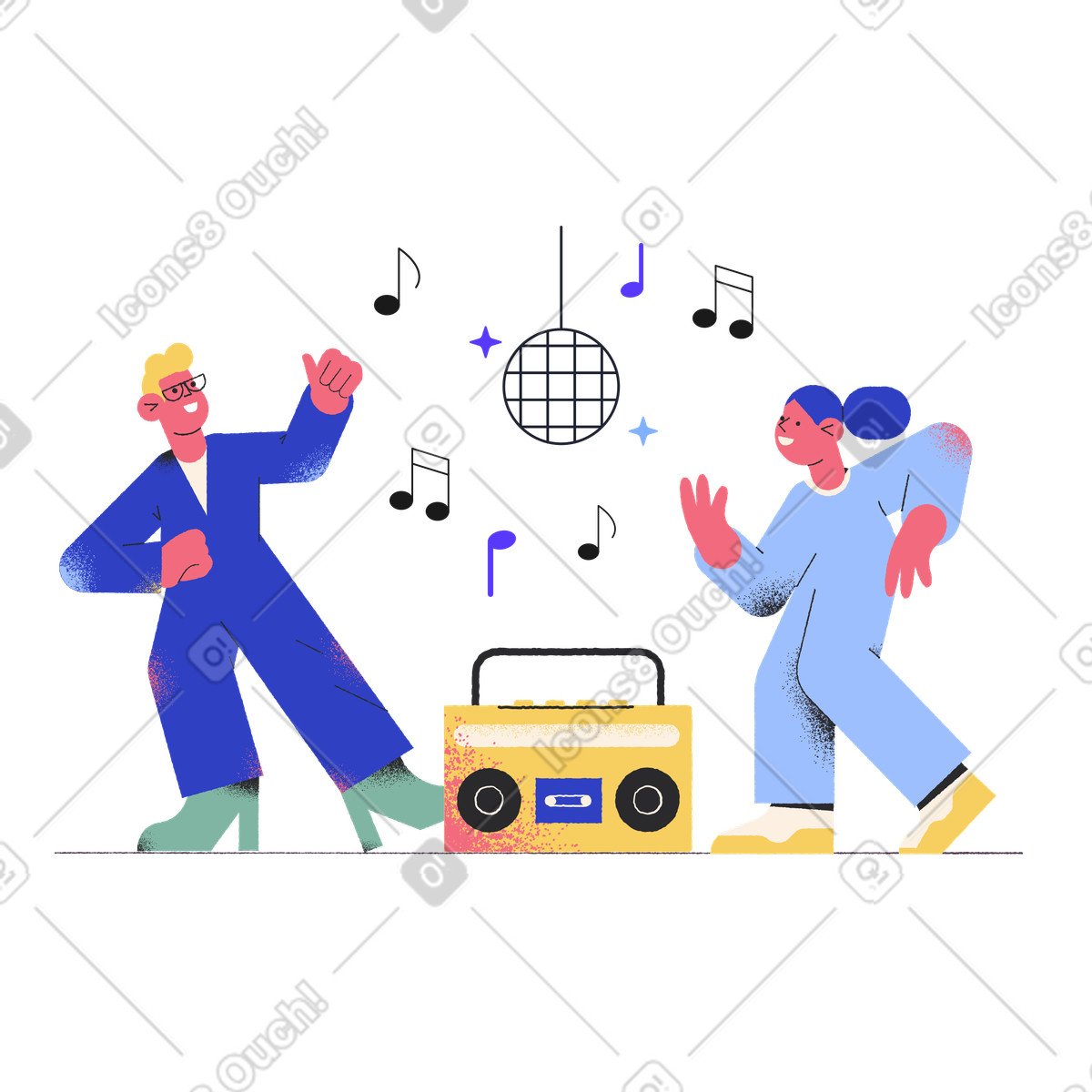 People dancing at disco party illustration in Pablo style download in PNG, SVG