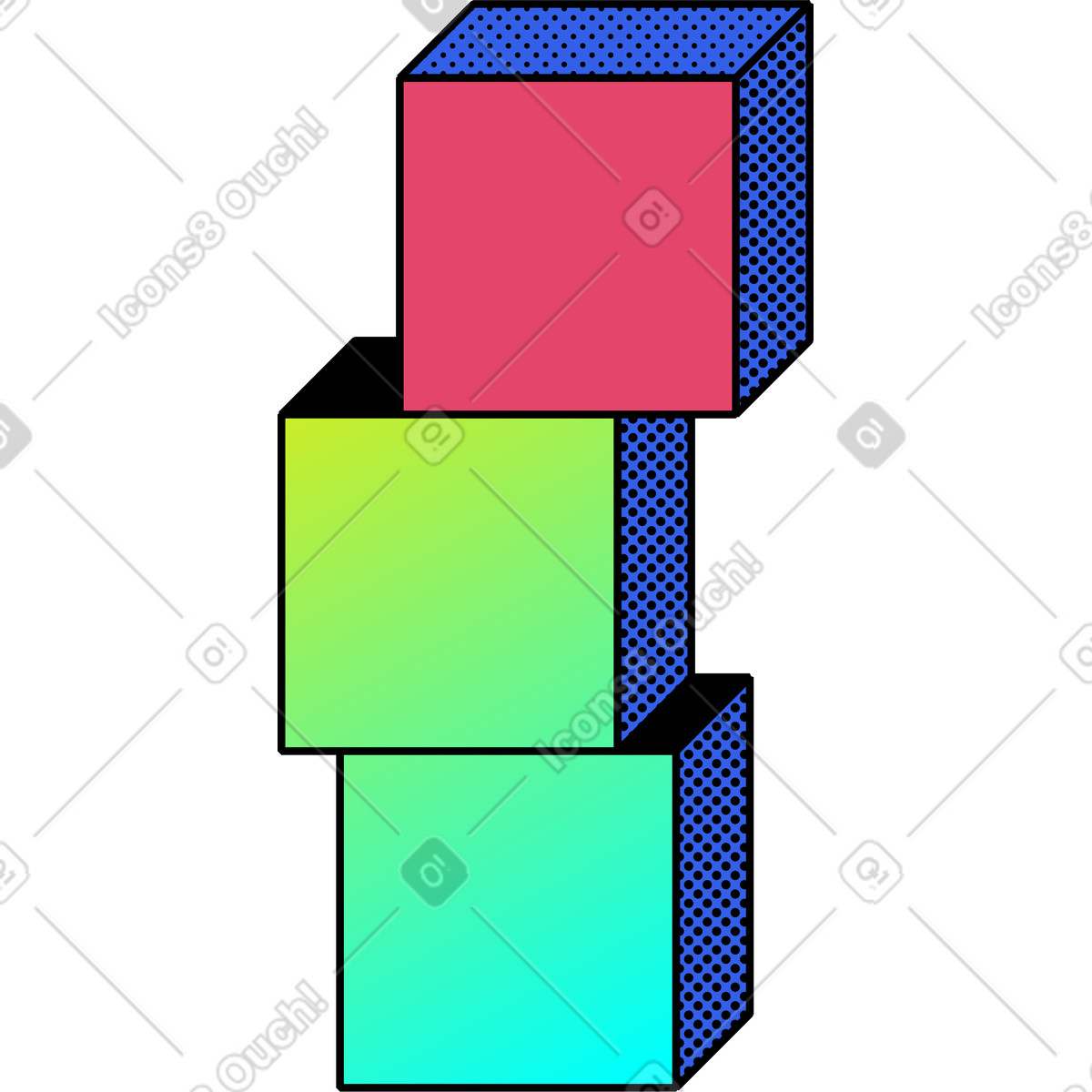 Ilustración Tres cubos en estilo Memphis a descargar en PNG y SVG