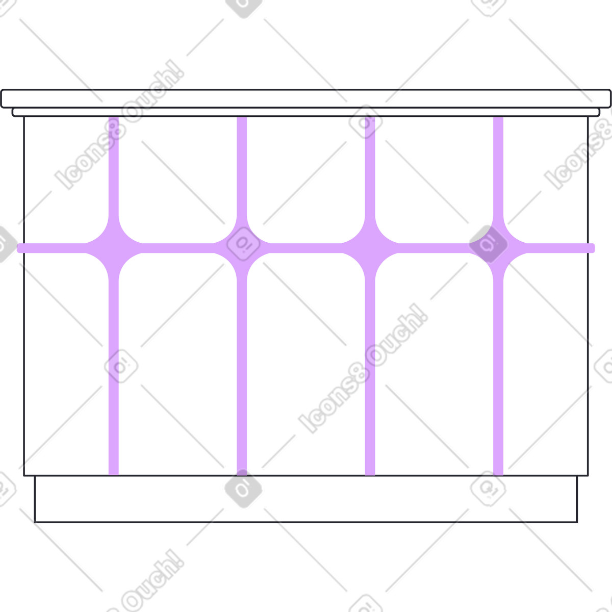 Ilustración Mostrador de recepción con decoración morada en estilo Grapy a descargar en PNG y SVG