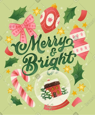 Décorations de noël avec inscription merry & bright PNG, SVG