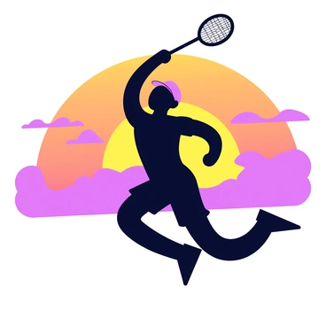 A silhouette of a badminton player against a vibrant sunset, mid-smash