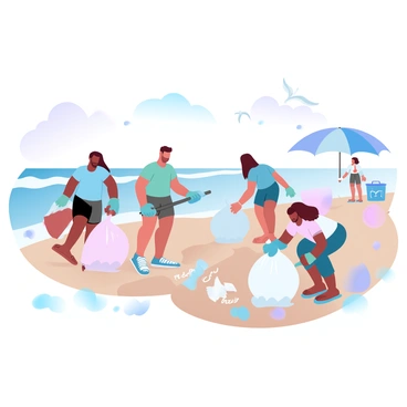 Volunteers cleaning up litter at a local beach