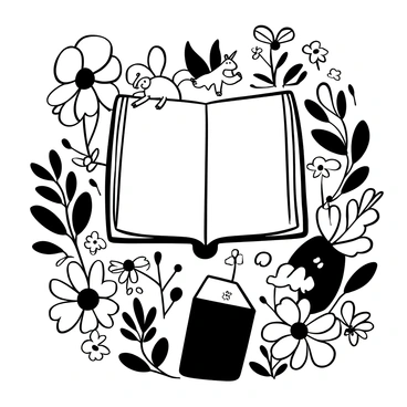 A fairy tale book is placed at the center of the image, with its pages open, displaying intricate illustrations. Surrounding the book is a whimsical frame made of various flowers, including large blooms with detailed petals and smaller delicate blossoms. Among the flowers, multiple magical creatures are present: a tiny dragon with wings perched atop a flower, a mischievous unicorn peeking out from behind the petals, and a graceful fairy floating nearby with delicate wings. The overall composition is rich in detail, showcasing the vibrant life of the magical creatures and the enchanting allure of the flowers.