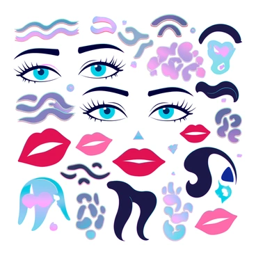 A collage of various face features composed in a vector style