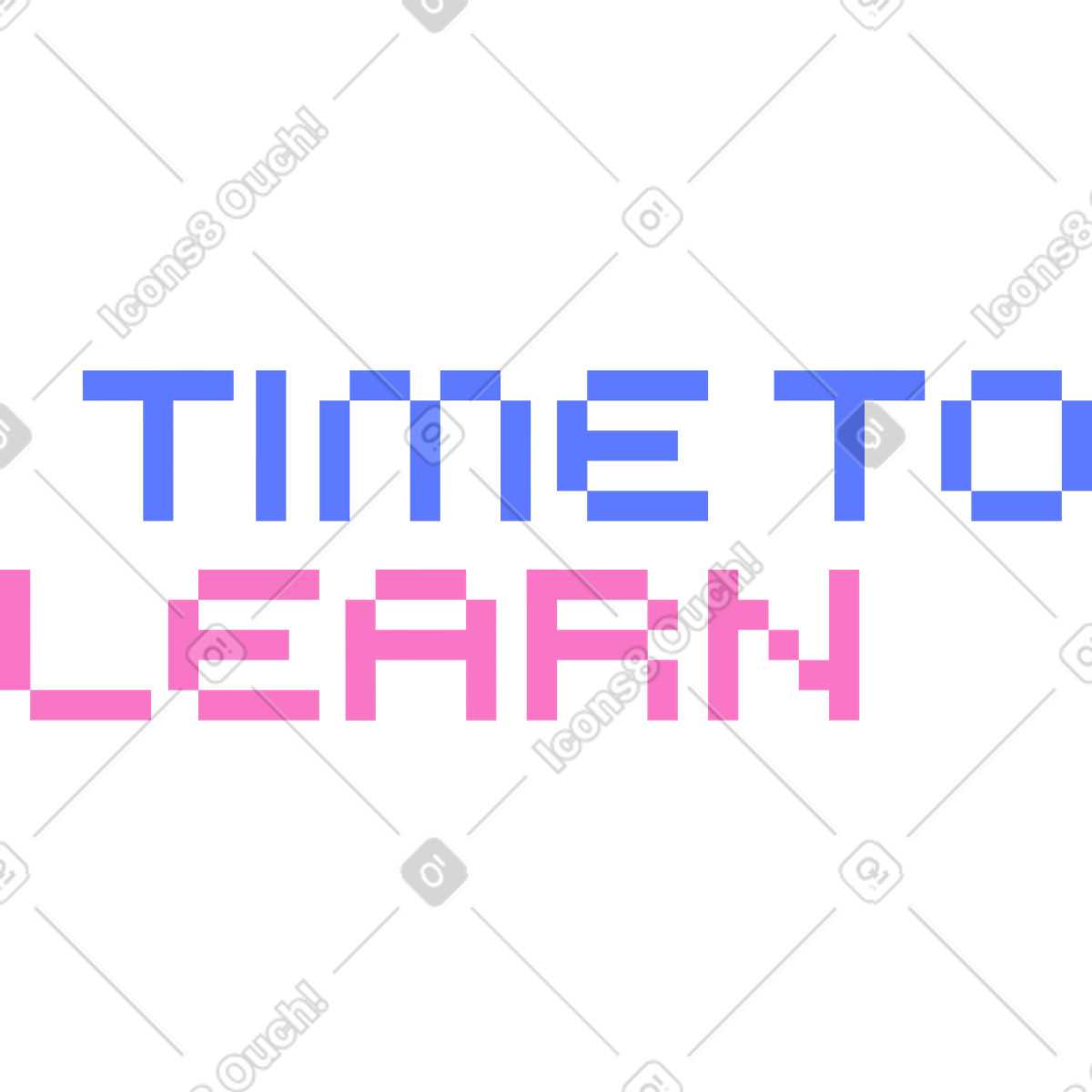 Lettering time to learn text illustration in 8bit style download in PNG, SVG