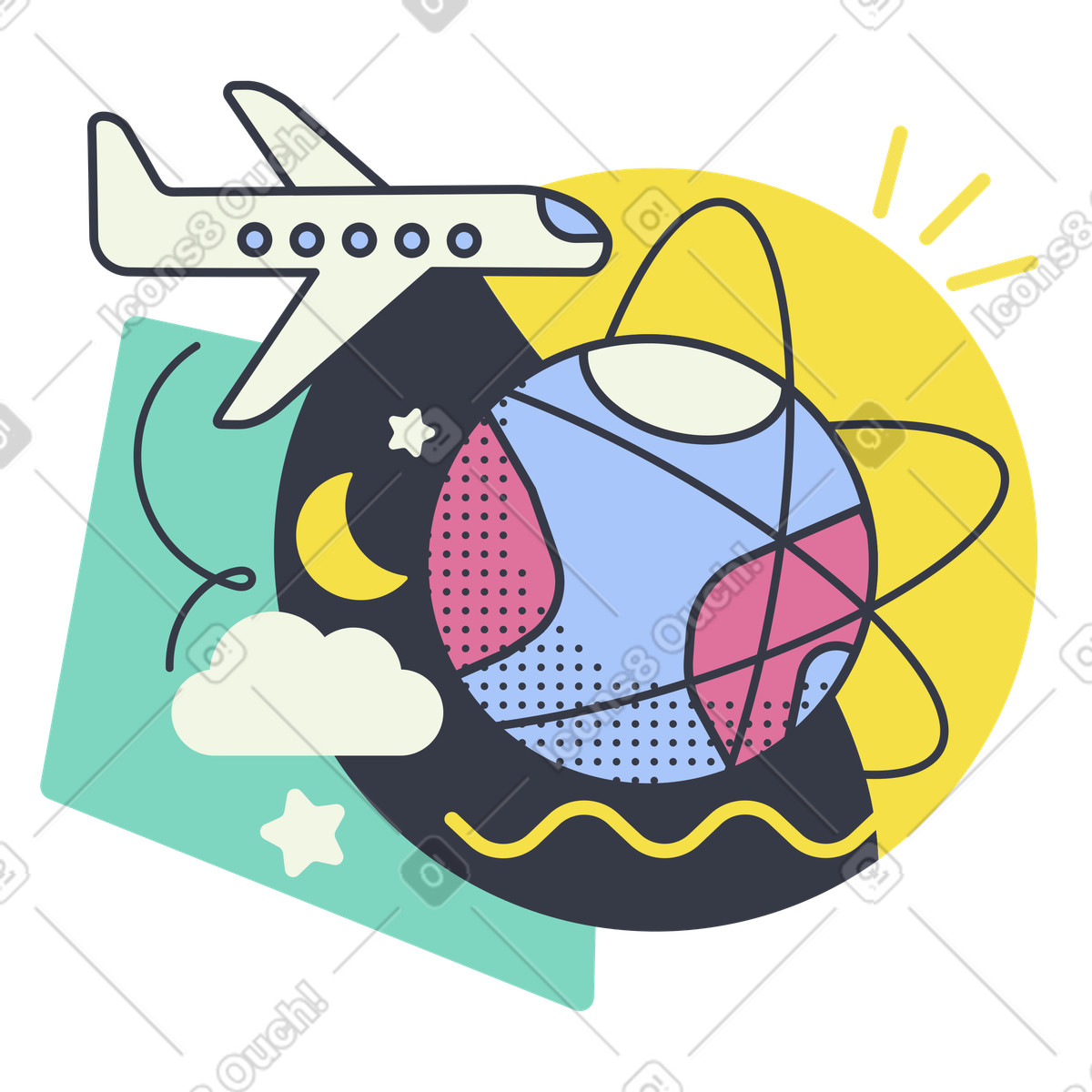 Volare verso un fuso orario diverso illustrazione in stile Abstract scarica in PNG, SVG