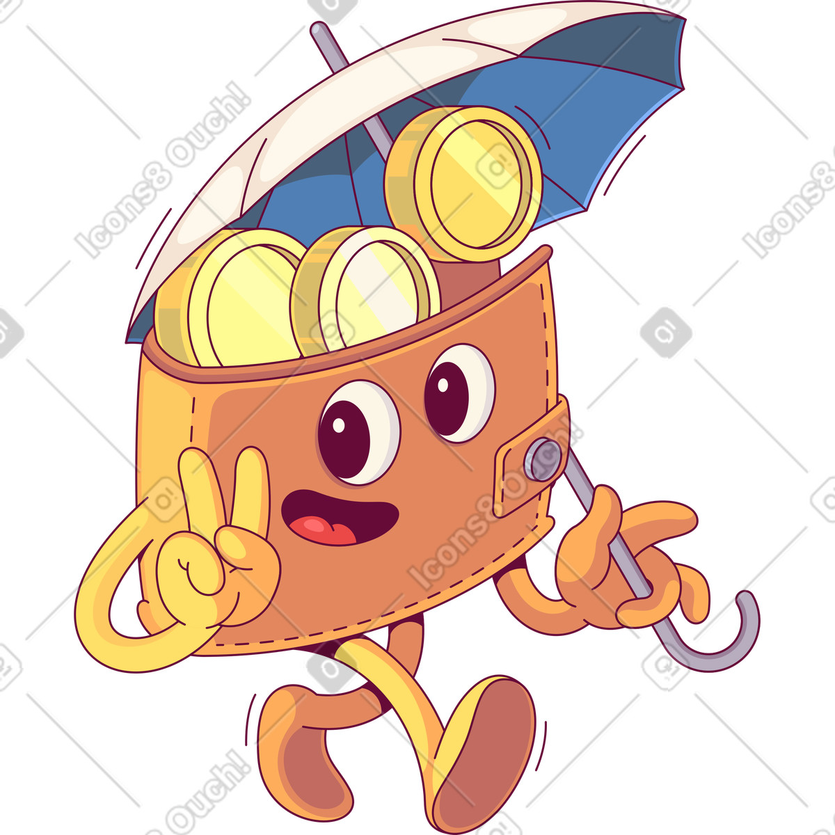 Purse full of coins with umbrella-Illustration im Handy-Stil als Download in PNG, SVG