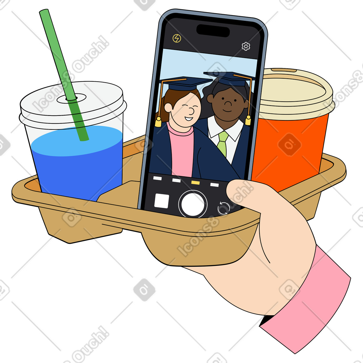 Commemorating graduation day with a group selfie illustration university clipart images in vector