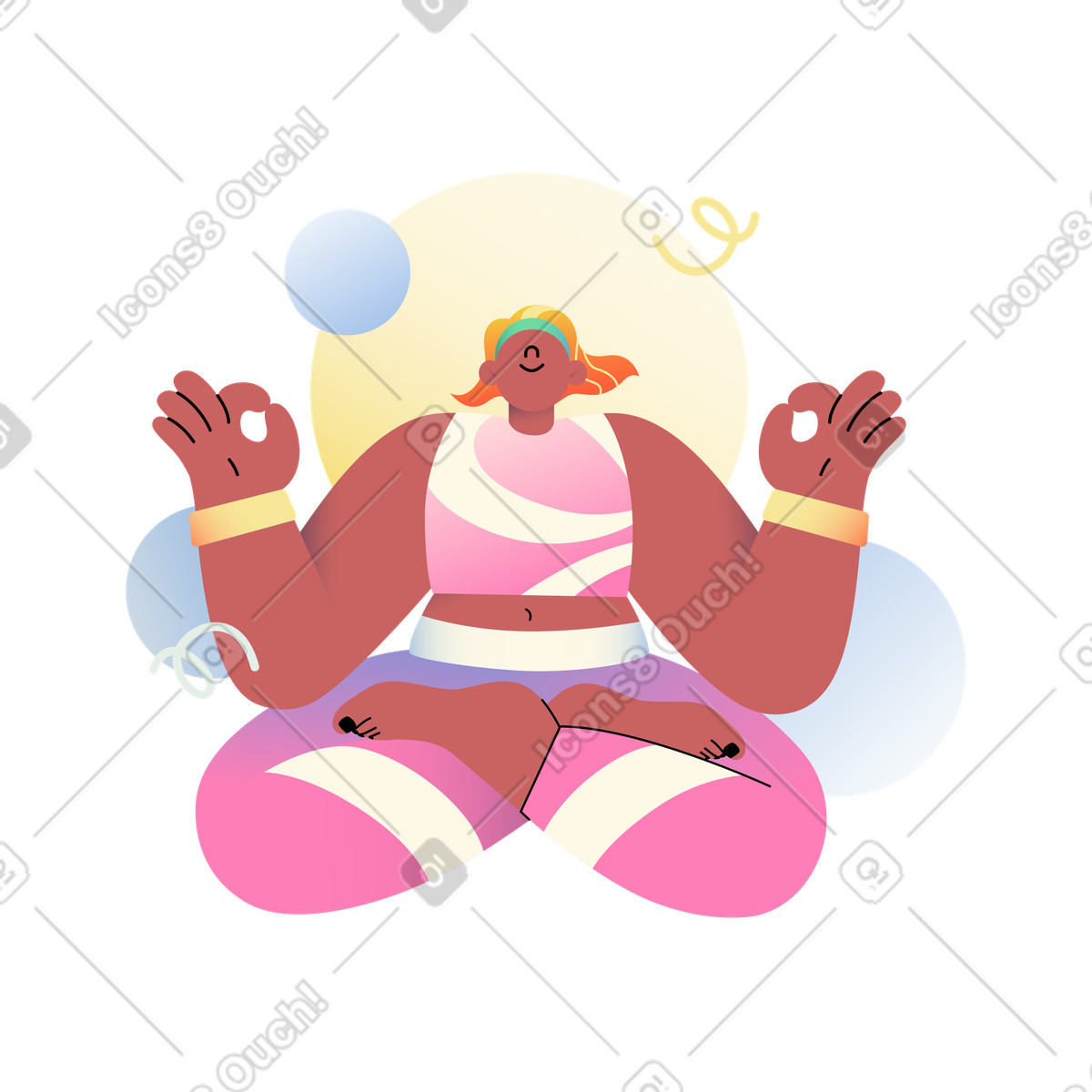 Sitting cross-legged in meditation, Yoga and mental wellness animierte Illustration im Beam-Stil als Download GIF, Lottie (JSON), AE