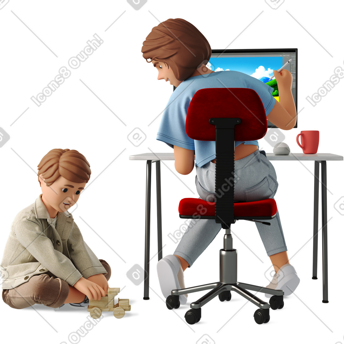 Ilustração de Woman communicating with child em no estilo 3D Business para baixar em PNG, SVG