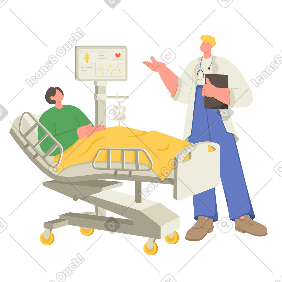 Ilustração de Médico verificando um paciente em no estilo Social para baixar em PNG, SVG