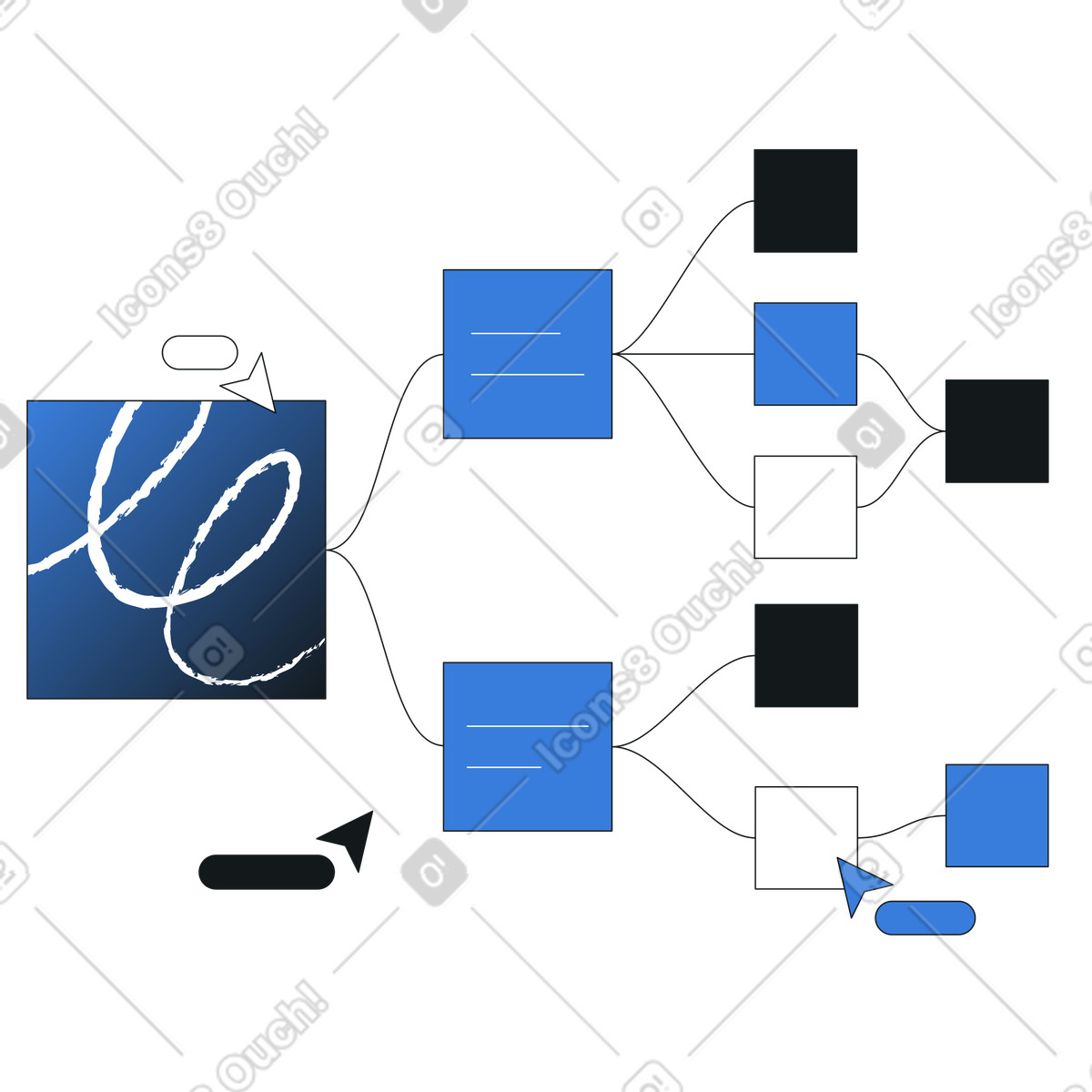 Miro-style brainstorming, Workflow teamwork illustration in Midnight style download in PNG, SVG