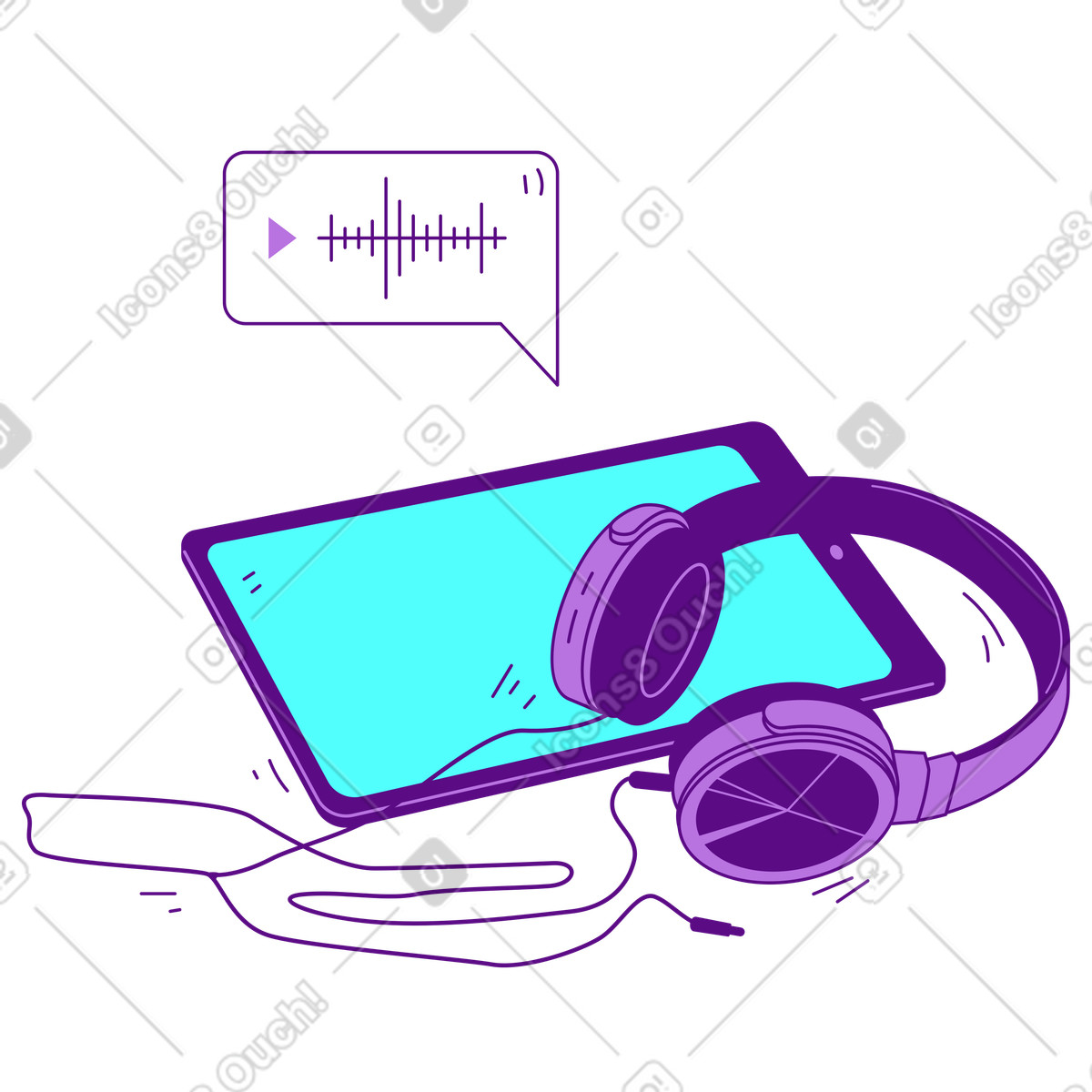 Ilustración Auriculares y tablet para escuchar audio en estilo Storyline a descargar en PNG SVG