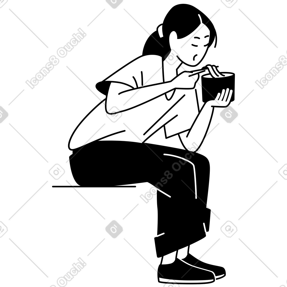 Enjoying instant noodles, quick meal or food tasting illustration in Weekday style download in PNG, SVG