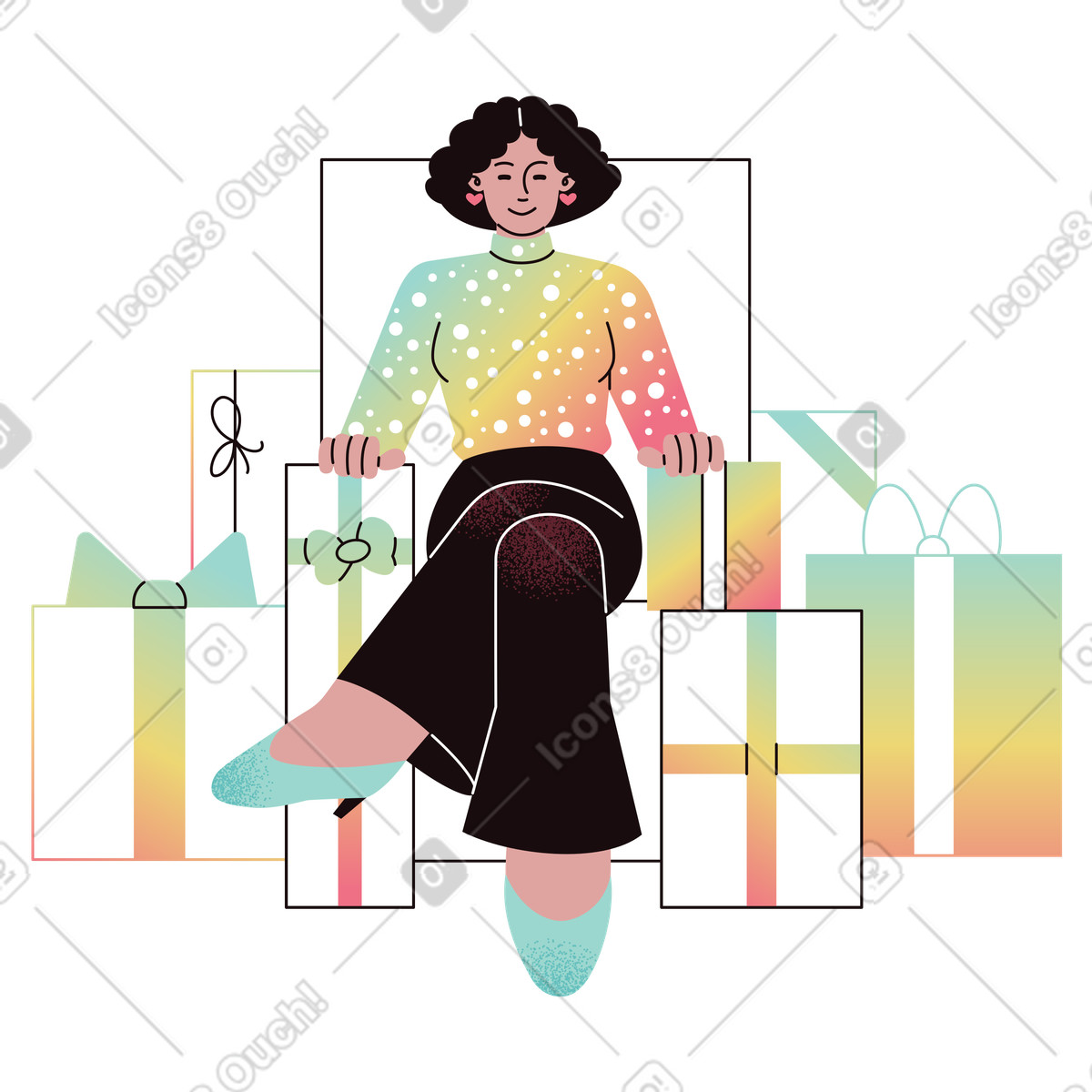 Celebrant with gift throne, birthday celebration illustrazione in stile Delight scarica in PNG, SVG