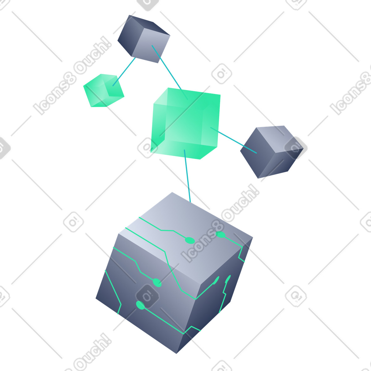 Digital cubes with circuit lines, Cryptocurrency and data integrity illustration in PNG, SVG