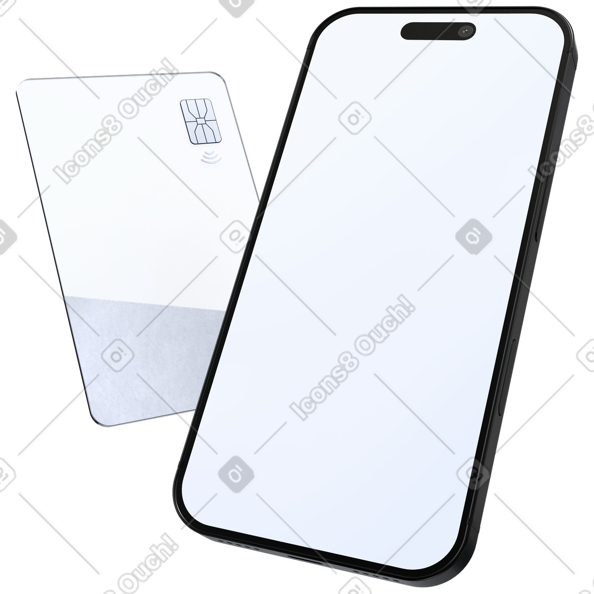 Smartphone and credit card mockups, mobile payments and digital banking illustration in PNG, SVG