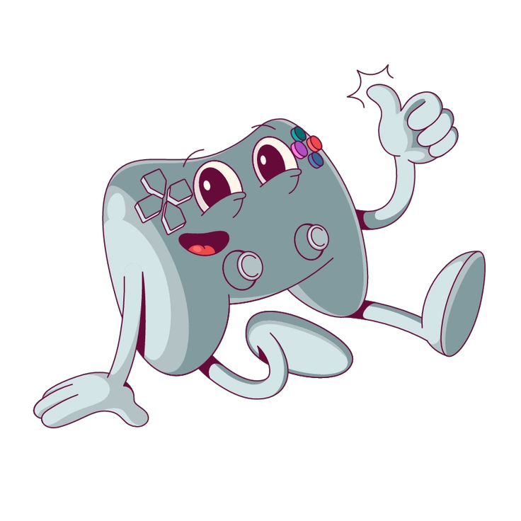 A cheerful cartoon game controller giving a thumbs up - Handy style illustration