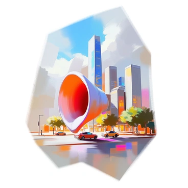 A cityscape emerging from an ear, suggesting the sounds of a bustling city