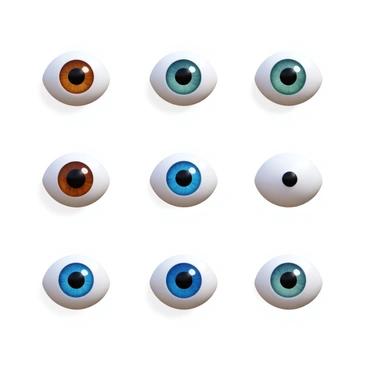 A gallery showcasing a variety of human eye shapes and sizes lined up in a row. Each eye features distinct characteristics such as almond, round, and hooded shapes. The colors vary widely, including shades of brown, blue, green, and hazel. The eyes are presented with realistic details, capturing the unique patterns of the iris and the brightness of the sclera. Each eye is surrounded by subtle shadows to enhance depth, ensuring a clear focus on their individual forms and colors.