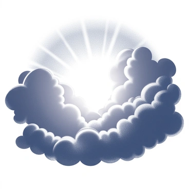 A bright light emerges from behind dark, stormy clouds, illuminating the surrounding area. The clouds appear dense and turbulent, creating a sense of drama and intensity. The rays of light break through in sharp contrasts, casting stark shadows on the cloud surfaces. This scene captures the tension between the stormy sky and the emerging light, symbolizing hope and guidance amid adversity.