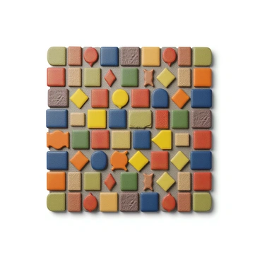 A colorful mosaic pattern made from different colored bricks