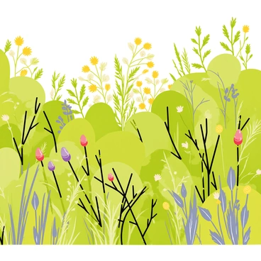 An intimate view of a fynbos thicket filled with dense and intricate plant life. The image features a variety of green shrubbery with slender, elongated leaves and colorful flowers in shades of yellow, purple, and red. There are clusters of small, bulbous plants with thick, fleshy leaves interspersed among the taller shrubs. A few wisps of delicate grass peek through the foliage, adding texture to the landscape. Soft sunlight filters through the leaves, casting gentle shadows on the ground, enhancing the richness of the scene.