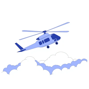 An NH90 helicopter is flying at a high altitude above a layer of clouds. The helicopter features a sleek, aerodynamic design with rotors spinning above its fuselage. Below, the clouds are puffy and textured, creating a soft, billowy landscape. The helicopter is angled slightly as it navigates through the sky, with its cockpit visible and the rear rotor maintaining a steady motion.