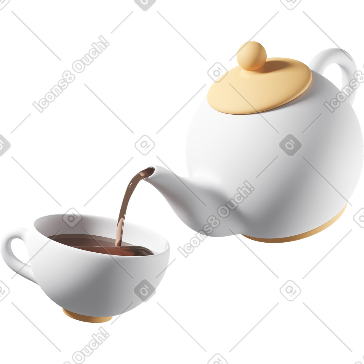 Wei&szlig;e teekanne mit tasse-Illustration im 3D Casual life-Stil als Download in PNG, SVG