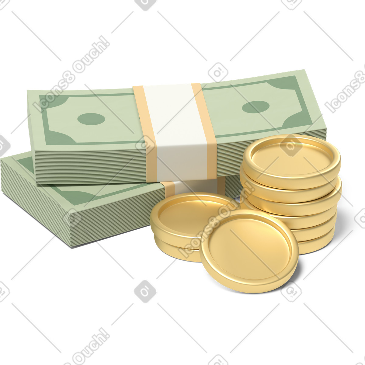 3D Business スタイルの Cash and coins のイラストをPNG、SVG形式でダウンロード