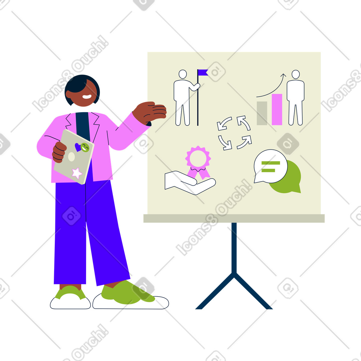 Hr-manager arbeitet am mitarbeiterengagement-Illustration im Cubes-Stil als Download in PNG, SVG
