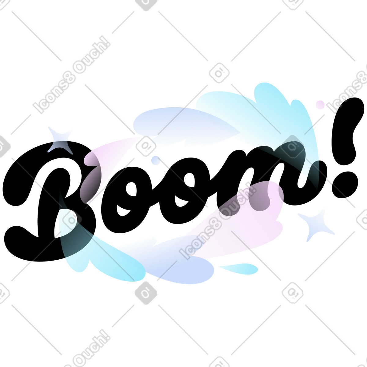 Boom text with decorative elements, Action or impact expression illustration in Airy style download in PNG, SVG