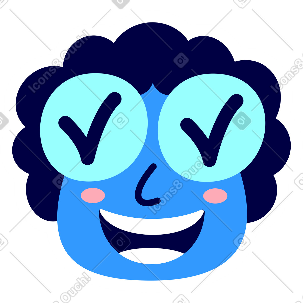 Rondy Stickers 스타일의 눈에 진드기가 있는 머리 애니메이션 일러스트레이션 GIF, Lottie(JSON), AE로 다운로드
