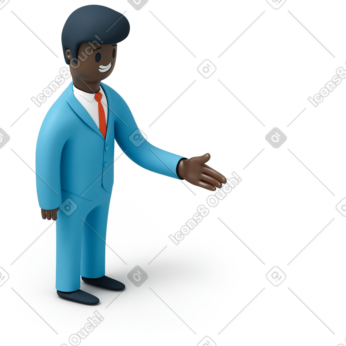 Illustration Homme d'affaires noir souriant, tendant la main dans le style 3D Flame à télécharger aux formats PNG, SVG