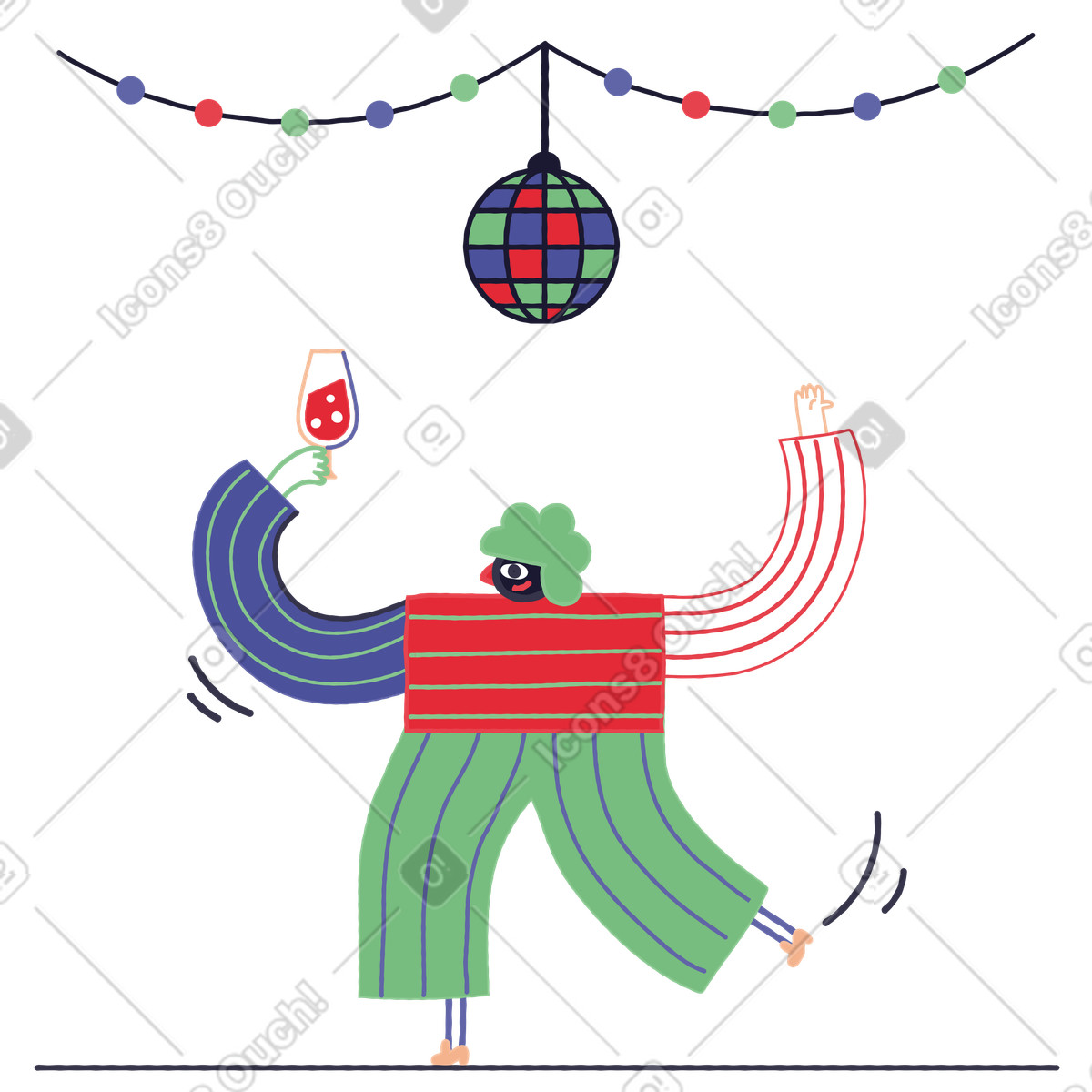 Mann tanzt auf disco-party-Illustration im Stripy-Stil als Download in PNG, SVG