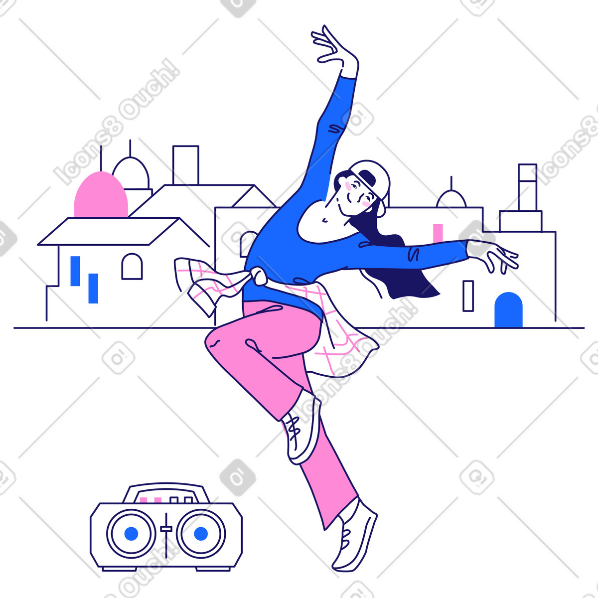 Donna che balla per strada in città illustrazione stile Matey scarica PNG, SVG