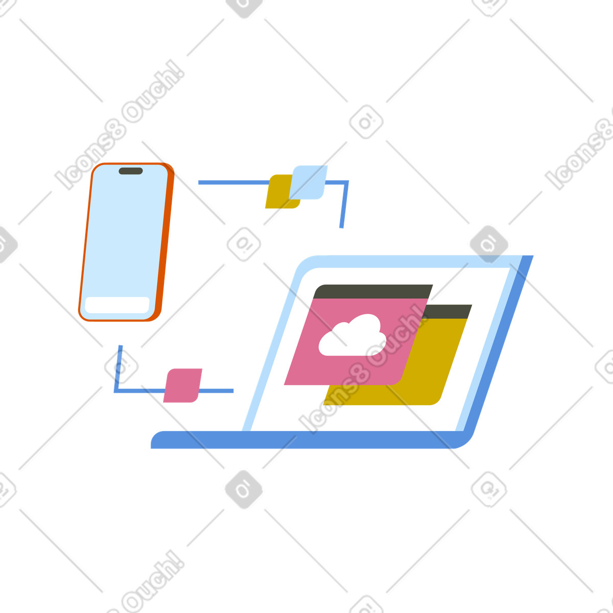 Ilustração de Sincronização arquivos entre smartphone e laptop em no estilo Vector para baixar em PNG, SVG