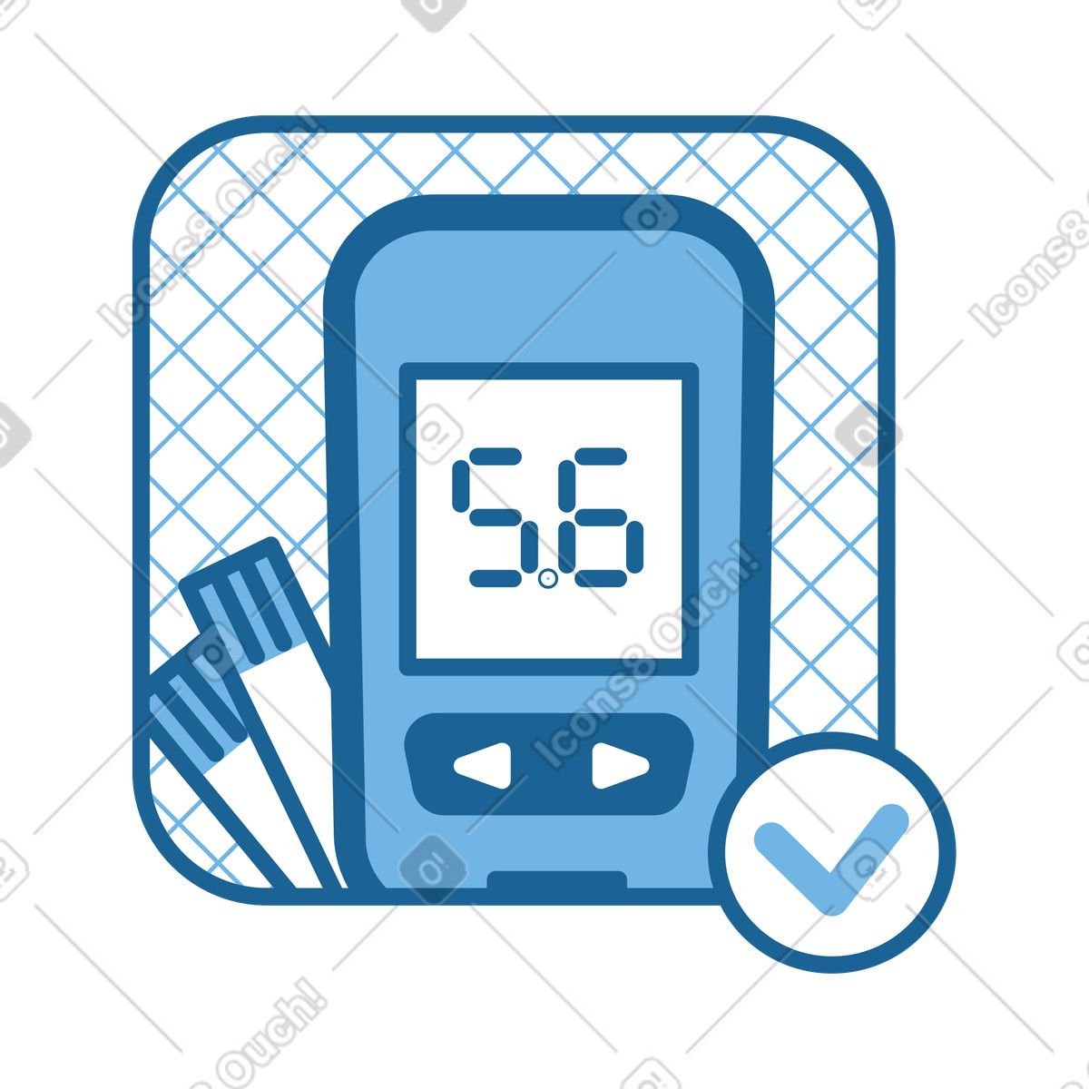 Illustration Glucomètre avec bandelettes de test et marque contrôle dans le style Natty à télécharger aux formats PNG, SVG