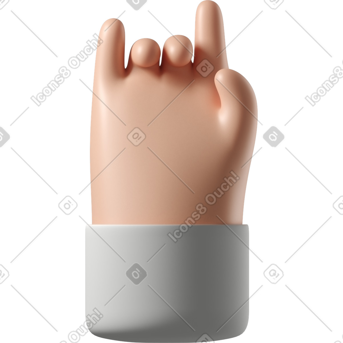 Ilustração de Mão pele branca fazendo um sinal rock em no estilo 3D Hands Fun&Wild para baixar em PNG, SVG