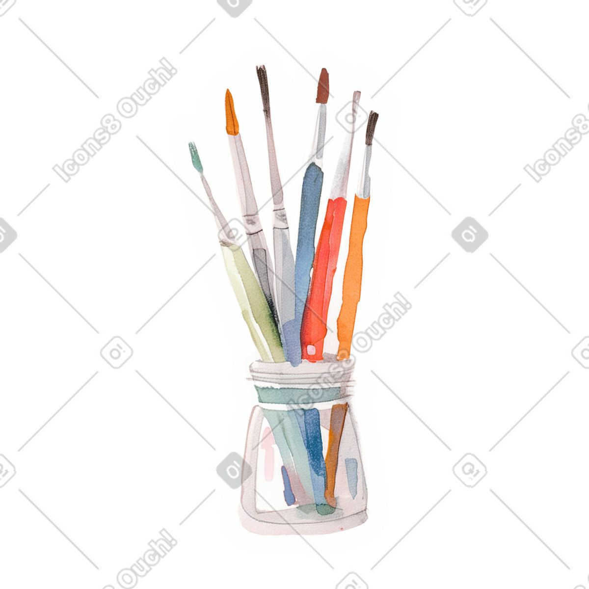 Jar with brushes illustration in Watercolor style download in PNG, SVG