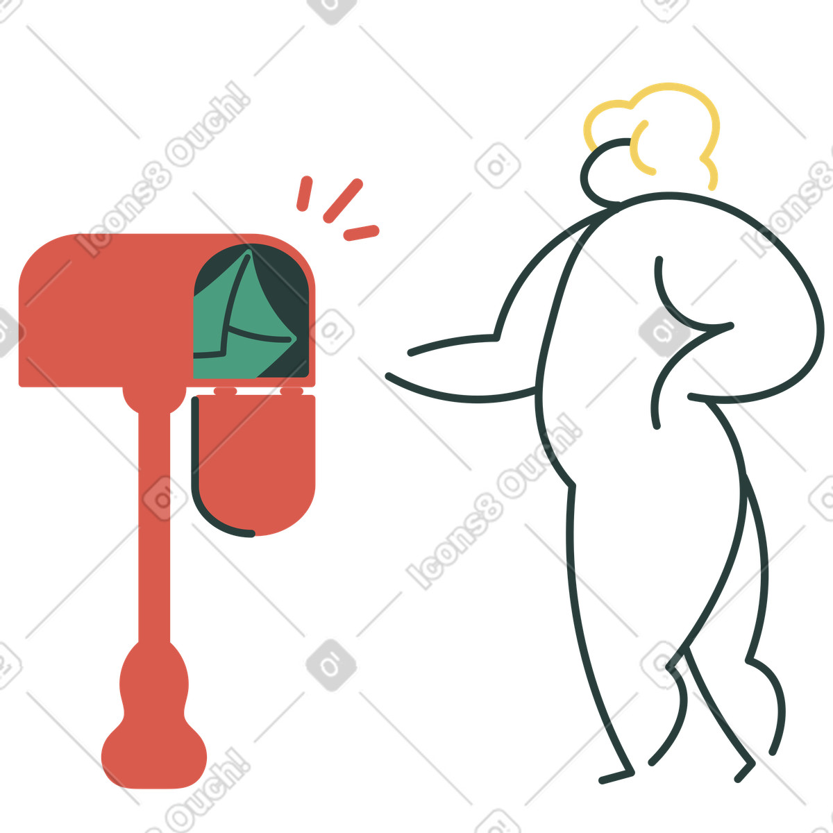 Macaroni 스타일의 Checking letterbox for new mail, Incoming postal message alert 일러스트레이션 PNG, SVG 다운로드