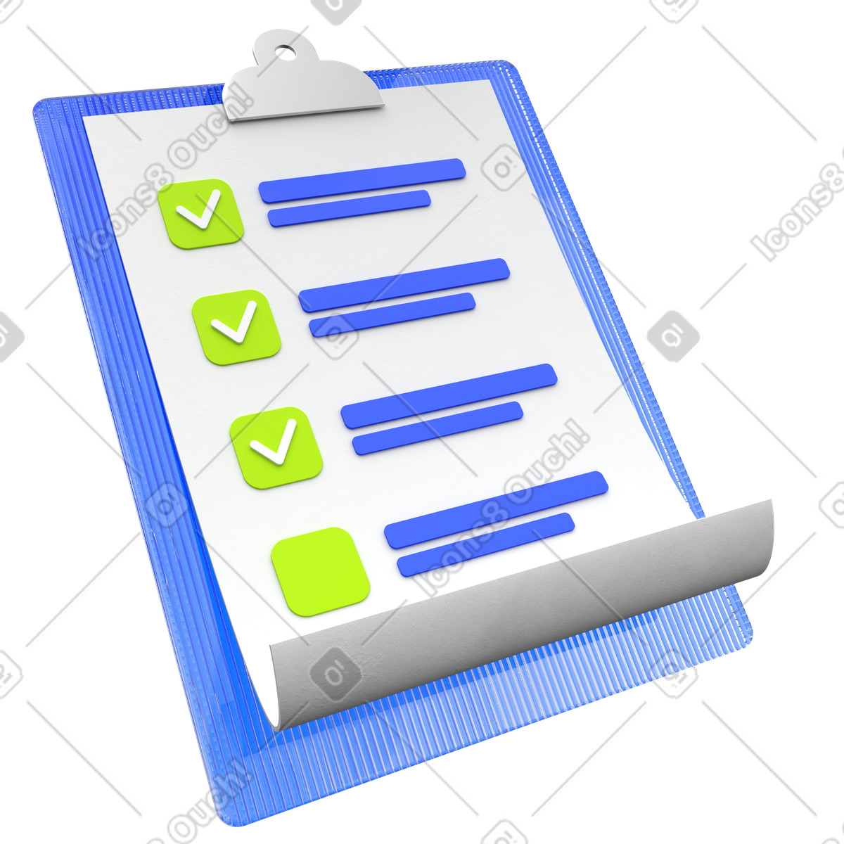 Illustration Presse-papiers avec liste de contrôle dans le style 3D Enterprise à télécharger aux formats PNG, SVG