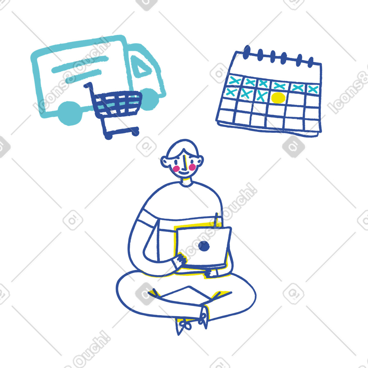 Uomo seduto con il computer portatile e che effettua un ordine online illustrazione in stile Lime scarica in PNG, SVG