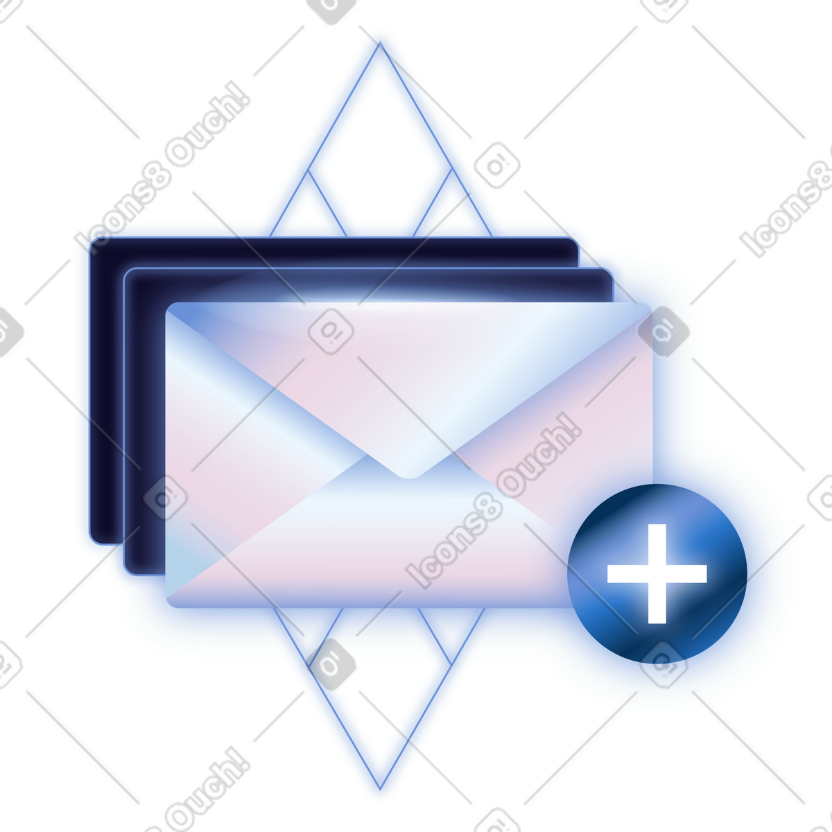 Email marketing newsletter signup icon with stacked envelopes illustration in Dimension style download in PNG, SVG