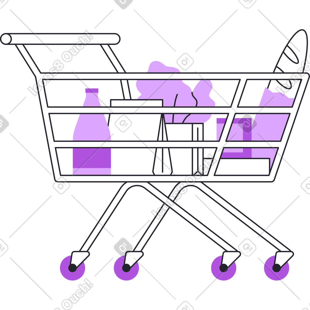 Shopping cart with groceries illustration in Grapy style download in PNG, SVG