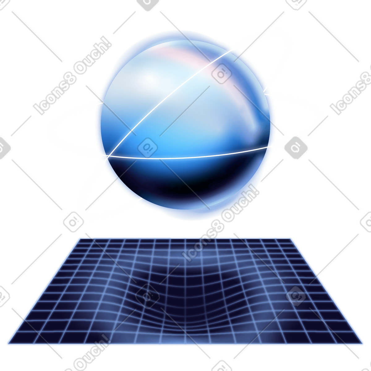 Blue planet above warped grid, virtual environment and digital simulation illustration in Dimension style download in PNG, SVG