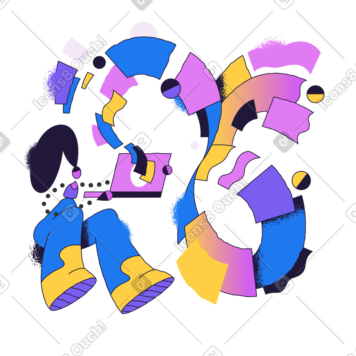 Illustration Télécharger des fichiers numériques sur un ordinateur portable dans le style Conifer à aux formats PNG, SVG